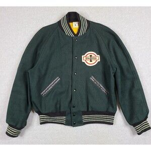 Vintage Green Wool Varsity Letterman Bomber Jacket Sz L Onized USA Chicago